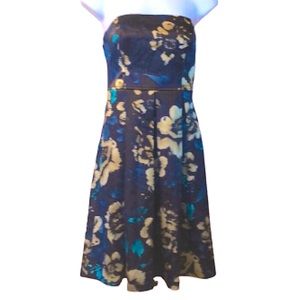 GUESS VINTAGE COCKTAIL DRESS • SATIN FINISH • BLACK W GOLD FLORAL PATTERN • Sz 5